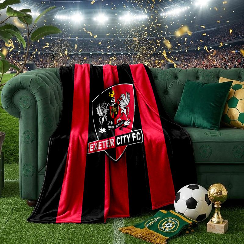 Exeter City Fc Crest Throws Blanket Flannel Blankets Plush for Couch Bed Gifts for Men Women Travel Picnic Blanket Christmas Fan Gifts