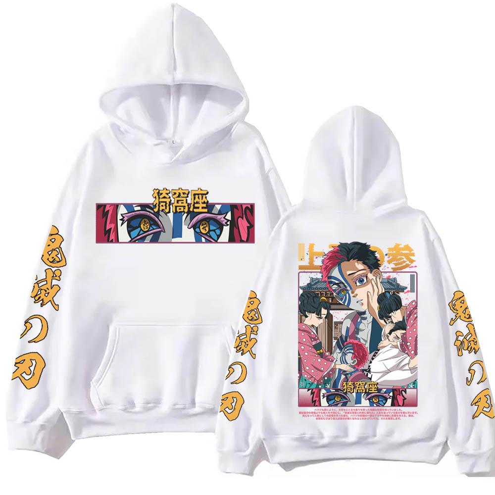 Akaza Demon Slayer Graphic Hoodies Japanese Manga Print Sweatshirt Men Women Fall Winter Long Sleeve Fleece Hooded Streetwear