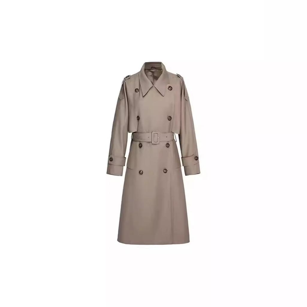 Spring New Models Are Now Popular In Plain Shipping, Twill Three-dimensional Silhouette Lapel, Medium and Long Trench Coat, Women's