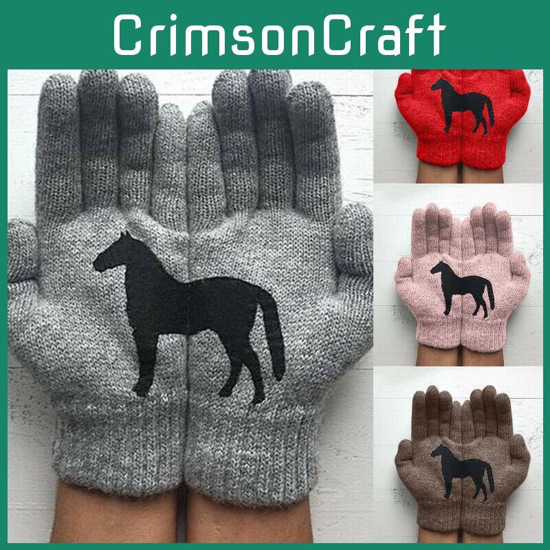 Fashionable Women's Cute Horse Gloves With Stretchable Knitted Fabric For Comfort And Warmth