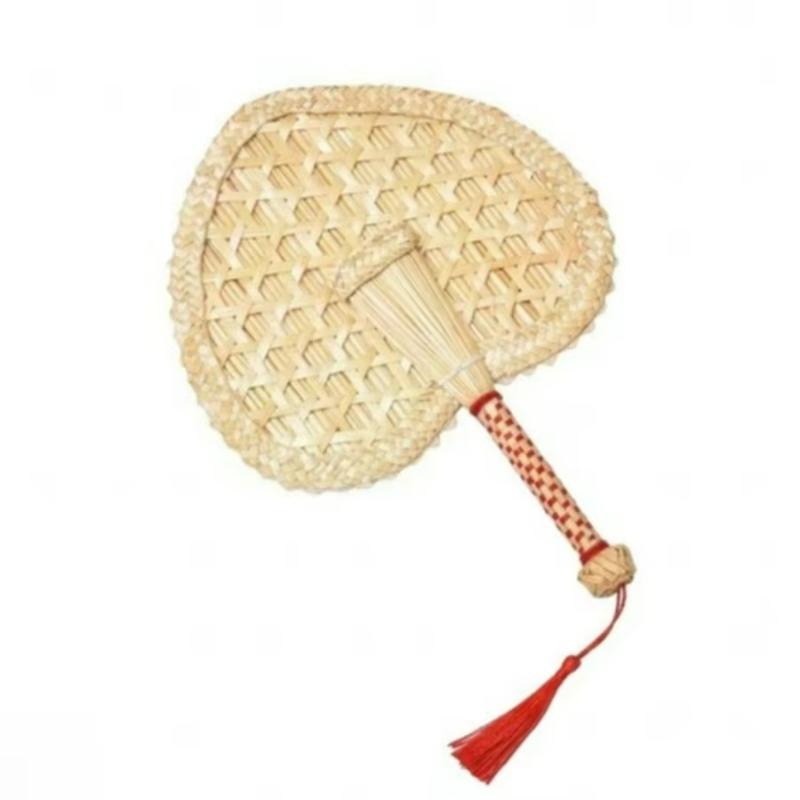 Fashion Hand Woven Wheat Straw Fan Exquisite Rustic Chinese Portable Vintage Handheld Fan For Summer Cooling