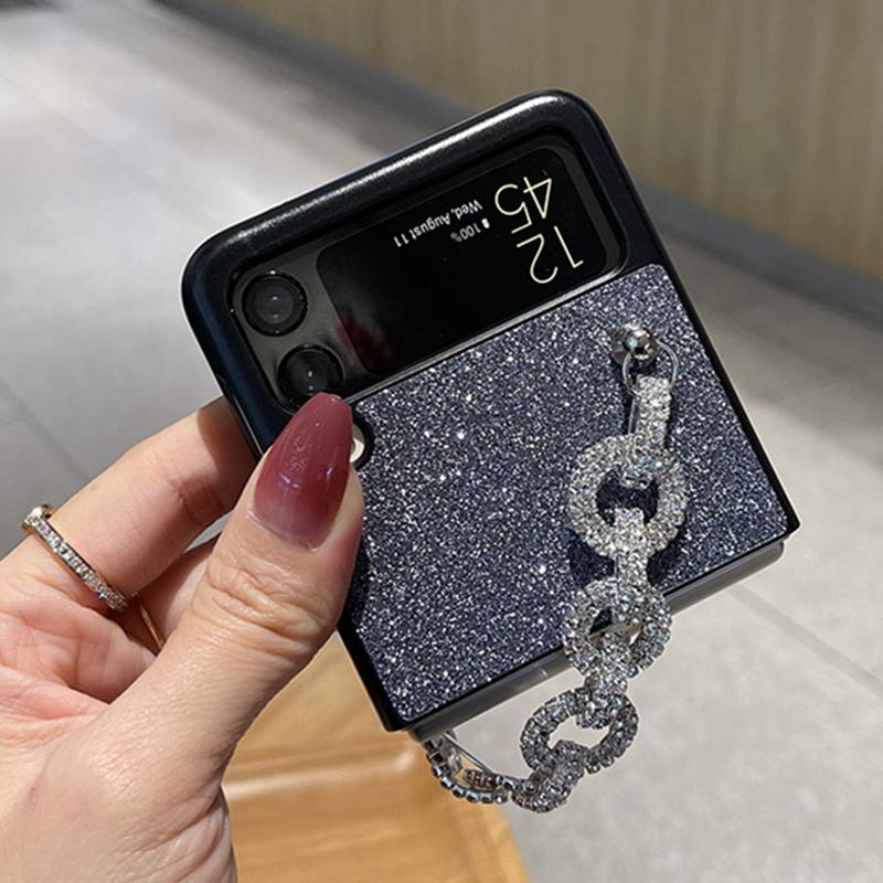 Luxury Bling Black White Love Bracelet Pu Leather Phone Case For Samsung Galaxy Z Flip 4 Hand Chain Z Flip 3 Z Flip 5g Cover