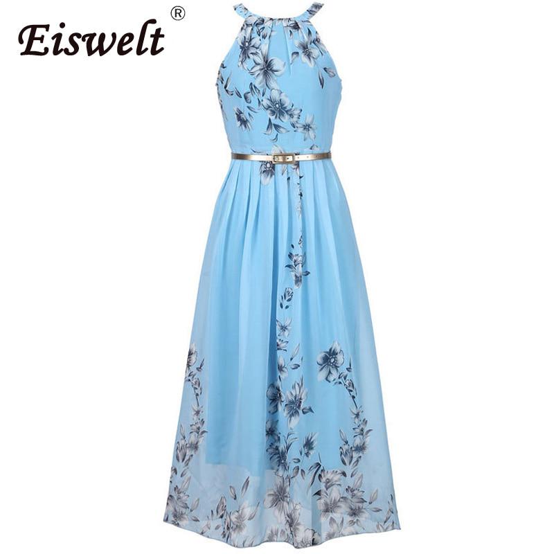 Floral Print Halter Chiffon Long Dress Women Dresses Sexy Casual Beach Dress