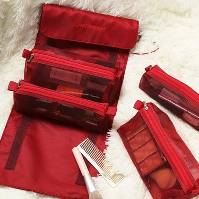 4-In-1 Cosmetic Bag Portable Removable Large Capacity Wash Bag Waterproof Travel Mesh Cosmetic Storage Bag