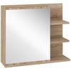 Bathroom Mirror Cabinet with Shelf - 3 Side Shelves - Wall Installation Kit Provided - Light Oak Look Particle Board