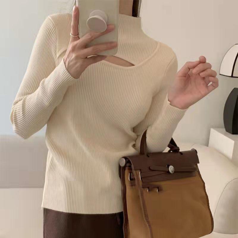 

Пуловер, свитер с полувысоким воротником, женский весенне-осенний 2022, новый дизайн, нишевый свитер высокой моды, вязаный свитер, топ One Size бежевый