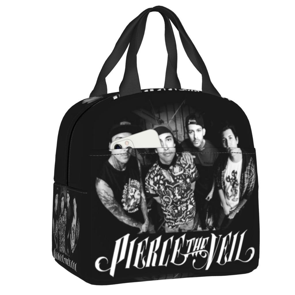 Custom Rock Band Pierce Veil Insulated Lunch Bags for Work School Leakproof Thermal Cooler Lunch Box Women Children