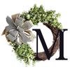 Front Door Wreath with Bow Hanging Welcome Garland for Courtyard Outdoor Decoration Wooden Letter M