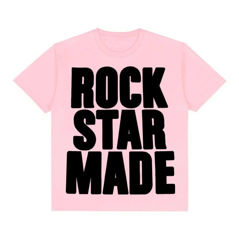 Rock Goth Fashion Men's Punk Grunge Hip Hop Rap Vintage Letter Print Short T-Shirt Casual Oversized Y2K Cotton Streetwear