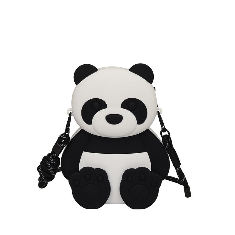 

Tote bag panda silicone bag female messenger bag cute children cartoon panda mobile phone bag large capacity change bag tide Small чёрный