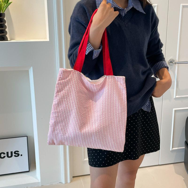 2025 Plaid Canvas Shoulder Bag - Large Capacity, Color Block, Autumn Casual Trend