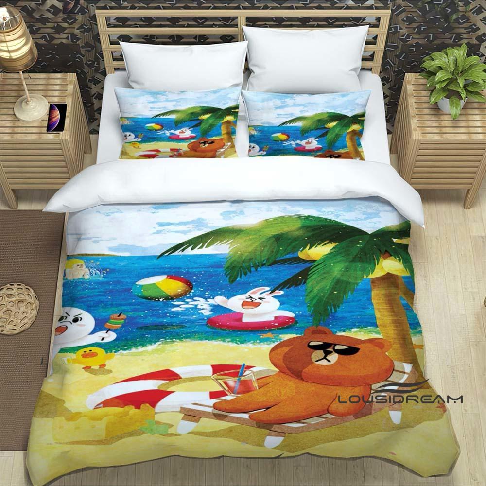 Sunflower Cartoon BROWN & FRIENDS Printed Bedding Set – Duvet Cover Set – A luxurious gift for teenage girls, suitable for doubl