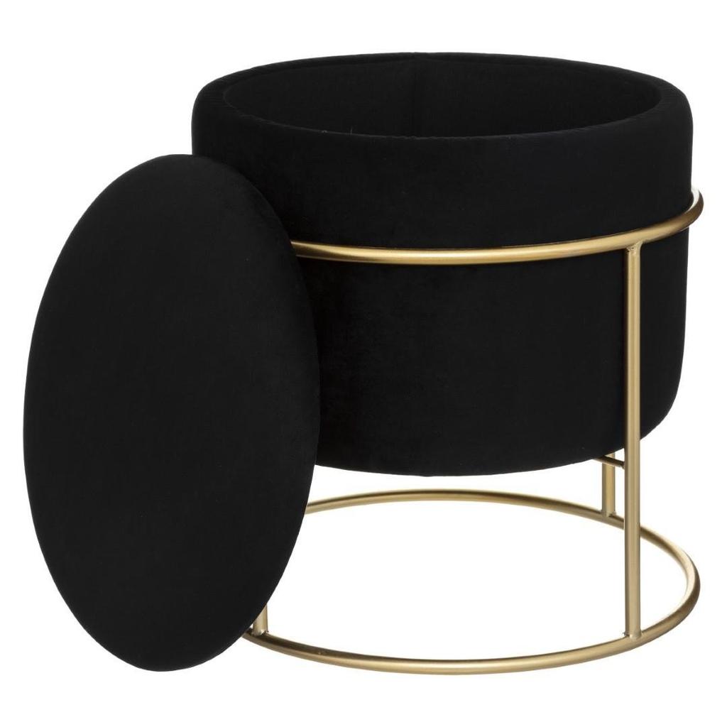 Eliane Upholstered Black and Gold Pouffe with Storage