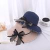 Polyester Sun Hat With Large Brim And Bow For Summer Beach Outings