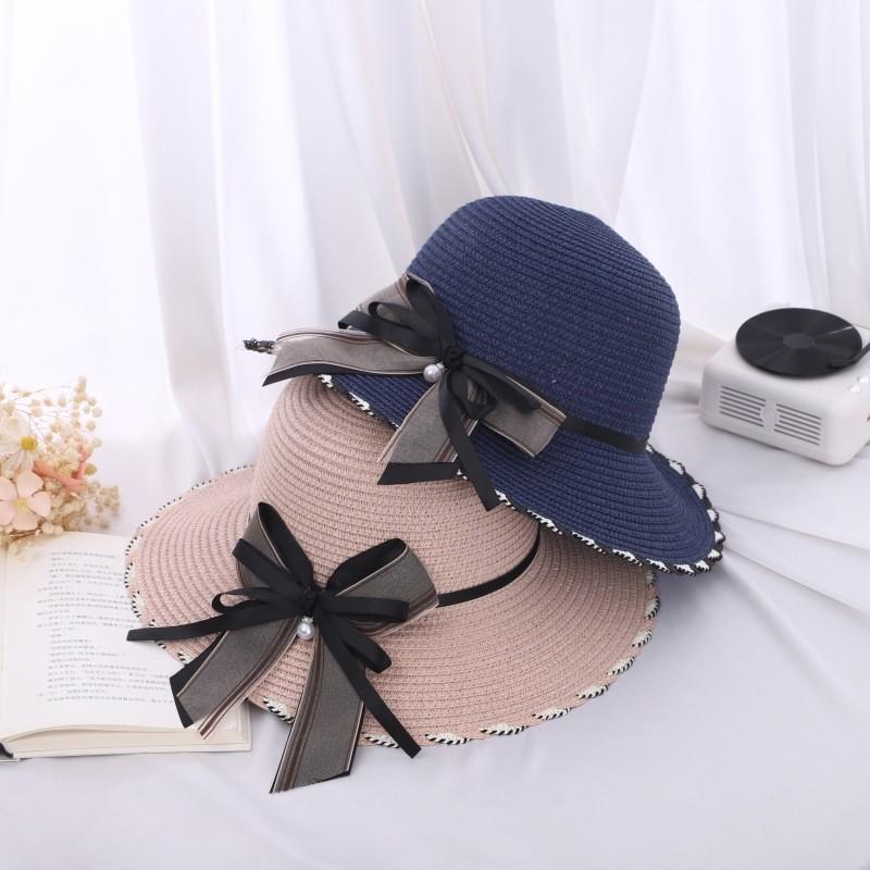 Polyester Sun Hat With Large Brim And Bow For Summer Beach Outings