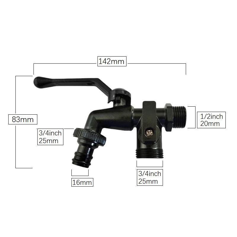 1PCS Outdoor Garden Brass Water Faucet Tap Anti-Freeze Bibcocks with Hose Connector Dual Outlet for Washing Machine