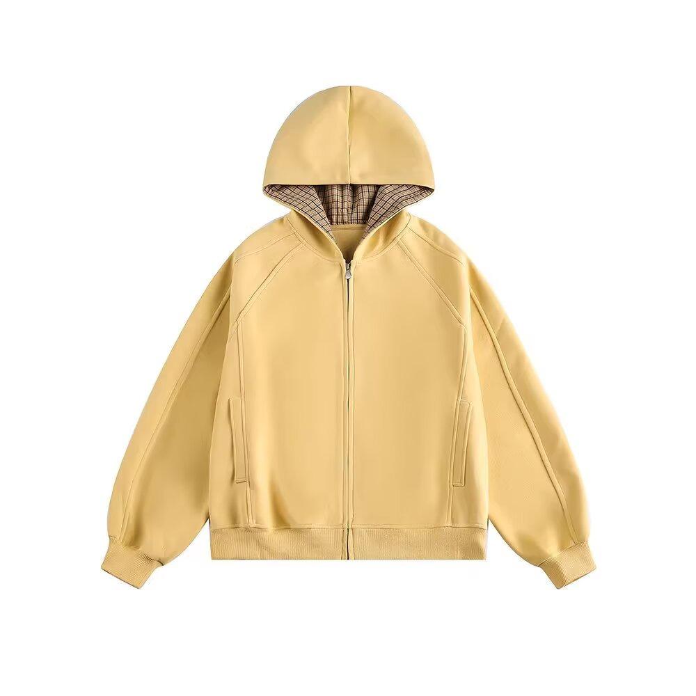 Unisex Plaid Patchwork Hoodie - Spring/Autumn Loose Fit Cardigan for High Street Style