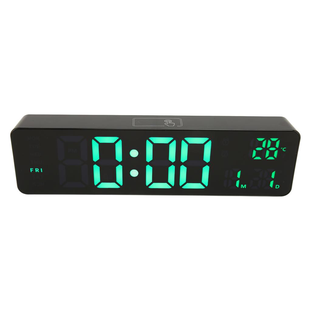 Digital Alarm Clock 10in 12/24H Temperature Display Battery Powered Quiet Green Backlit LED Clock