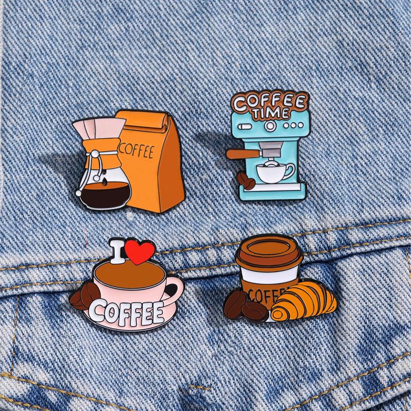 4Styles Funny Cartoon Coffee Theme Enamel Brooches Women Girls Backpack Bag Dress Pins