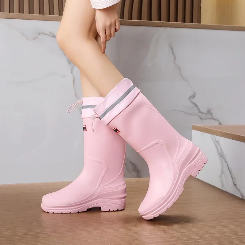Fashion Women's Rain Boots Fashion Waterproof Shoes for Women High Quality Anti-slip Work Boots Comfor Platform Women Boots botas mujer
