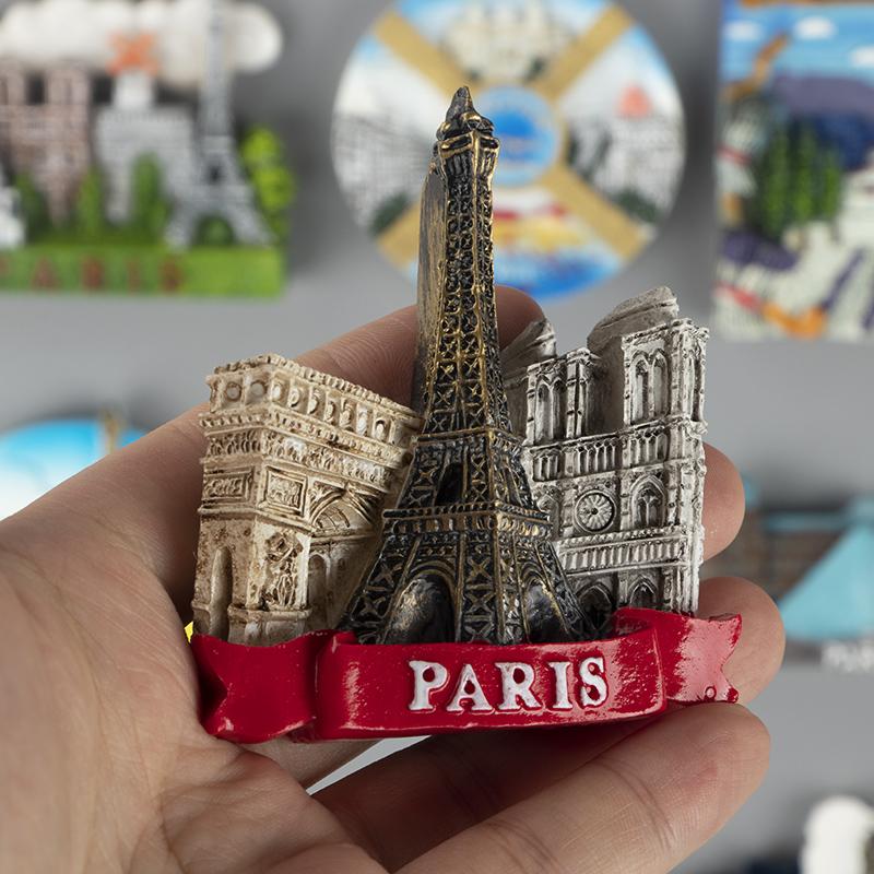 Louvren i Frankrike Prous harts 3D kylskåpsmagneter kylskåp med magnetiska klistermärken som souvenir för Eiffeltornet i Pa