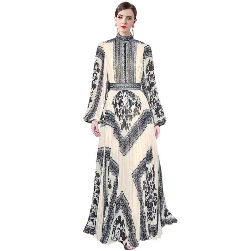 2025 Europäisches & Amerikanisches Floralprint-Falten-Abendkleid