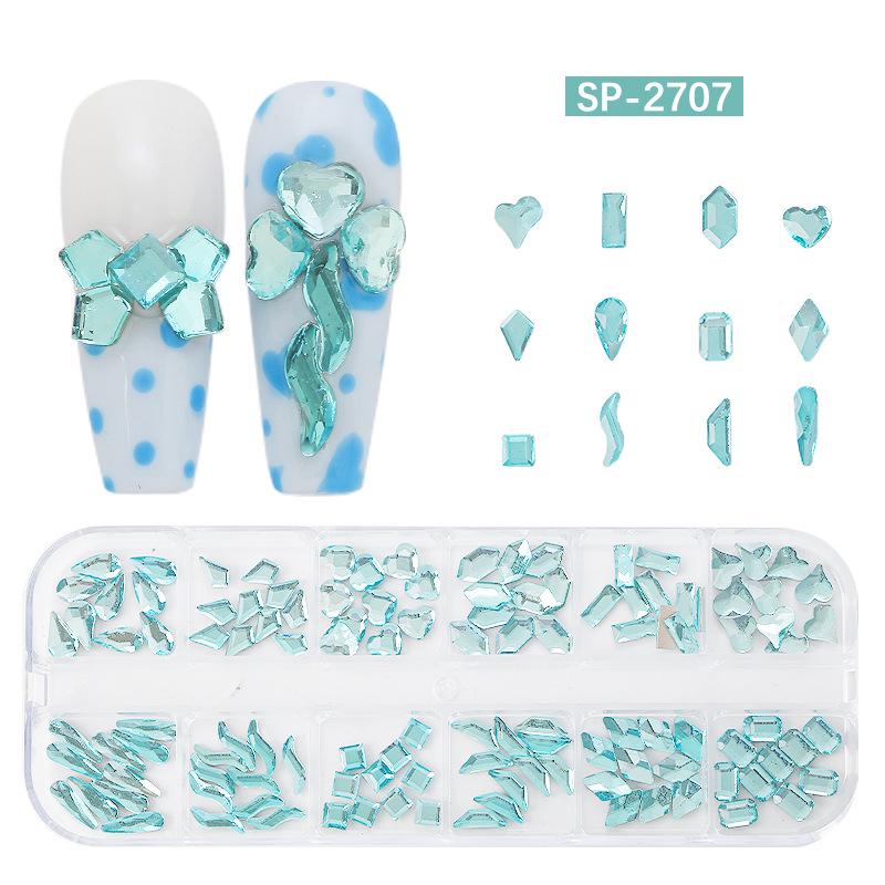12-Grid Irregular Transparent AB Glass Diamonds for Nail Art