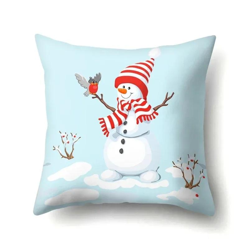 Christmas Snowman Printed Sofa Decorative Cushion Cover Pillow Pillowcase Polyester Throw Pillow Home Decor Pillowcover