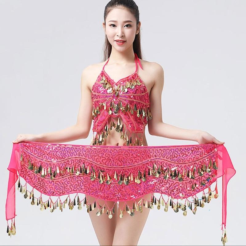 Women Belly Dance Belt Hip Scarf, Bellydance Hip Scarf Skirt Belly Dance Waist Chain with Gold Coins Belly Dance Cloth