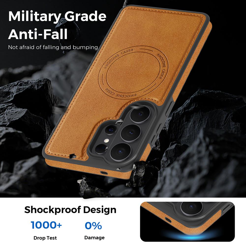 KEYSION Retro PU Leather Case for MagSafe for Samsung Galaxy S25 S26 Ultra 5G S26+ S25 FE Magnetic Shockproof Phone Cover