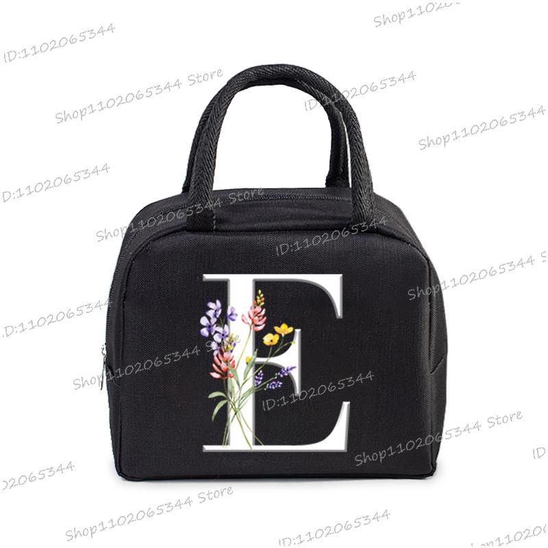 1Pc Portable Lunch Bag Wildflower Alphabet ABCD..Cooler Ice Pack Lunch Box Insulation Package Insulated Thermal Unisex Lunch Bag