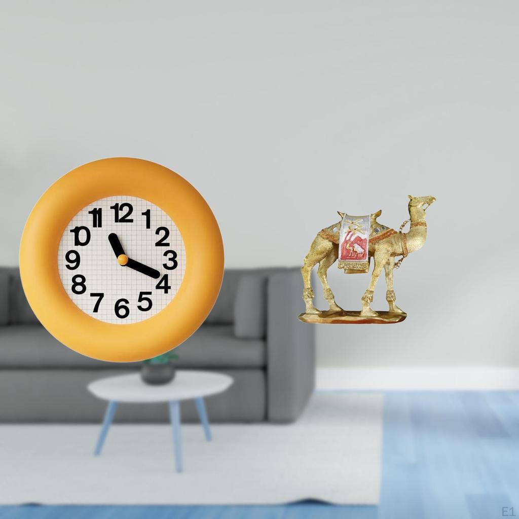 Contemporary Silent Wall Clock And Camel Figurine Resin Sculpture for Modern Kitchen Dining Room