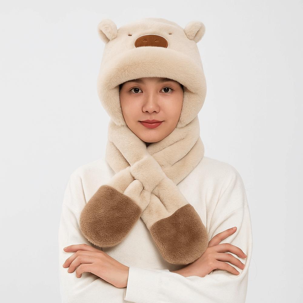 Thickened Winter Integrated Cap Scarf Soft Plush Plush Hat Scarf Set  Winter Season