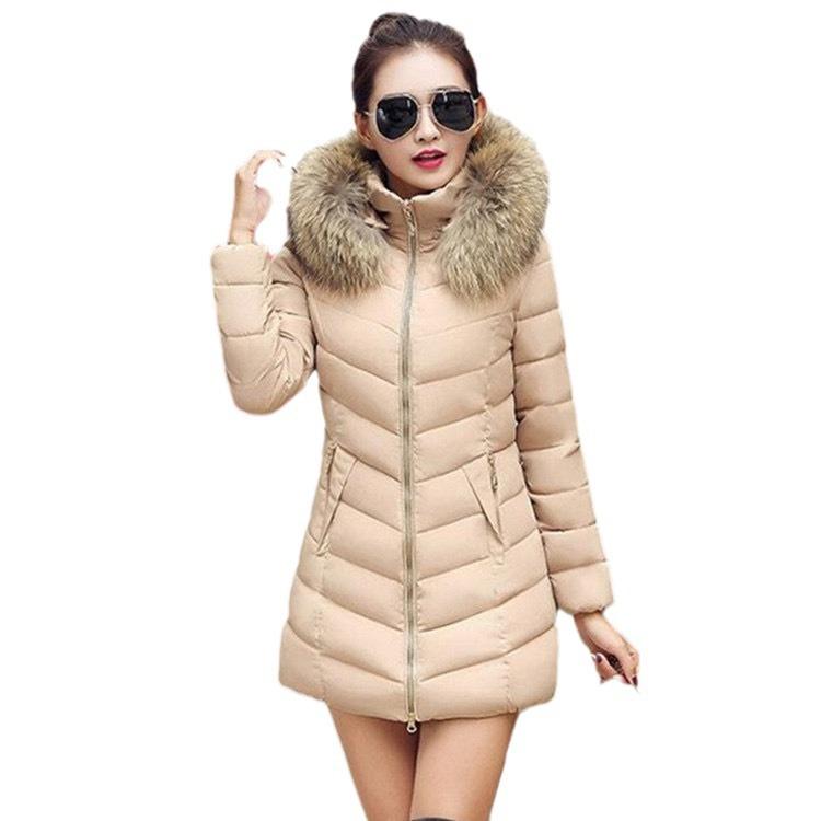 Winter, Korean Version New, Casual Versatile, Women's, Cotton Jacket, Medium To Long, Slim Fit, Fashionable Fur Collar Cotton Jacket, Outerwear