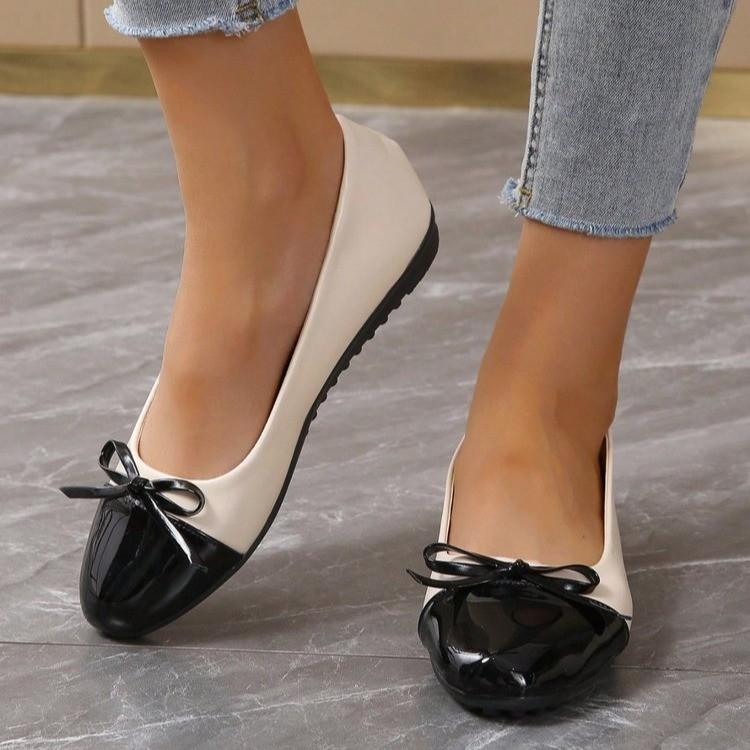 Color-Blocking Bow Slip-On Casual Shoes – Autumn New Flat European & American Shallow Opening Shoes for Women