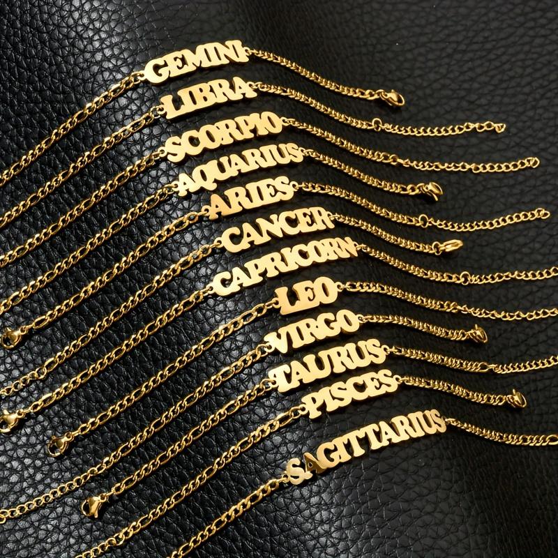 1 Pc Stainless Steel Fashion New Zodiac Letter Pendant Bracelet Jewelry NK Chain Twelve Constellations Birthday Gift