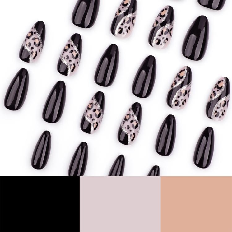 24Pcs Press On Nail Almond Glues On Nail French Fake Nail Designs False Nail Artificial Nail Gifts for Women Girls