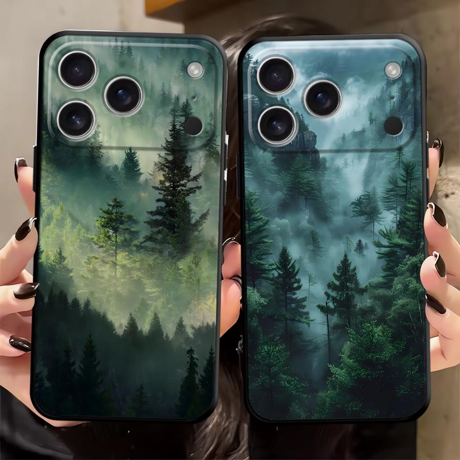 Black Soft Phone Cover Case for iPhone 13 12 11 17 Pro Max 17Air 7 8 XR 15 16 14 Plus XS Max Mountain View Pattern