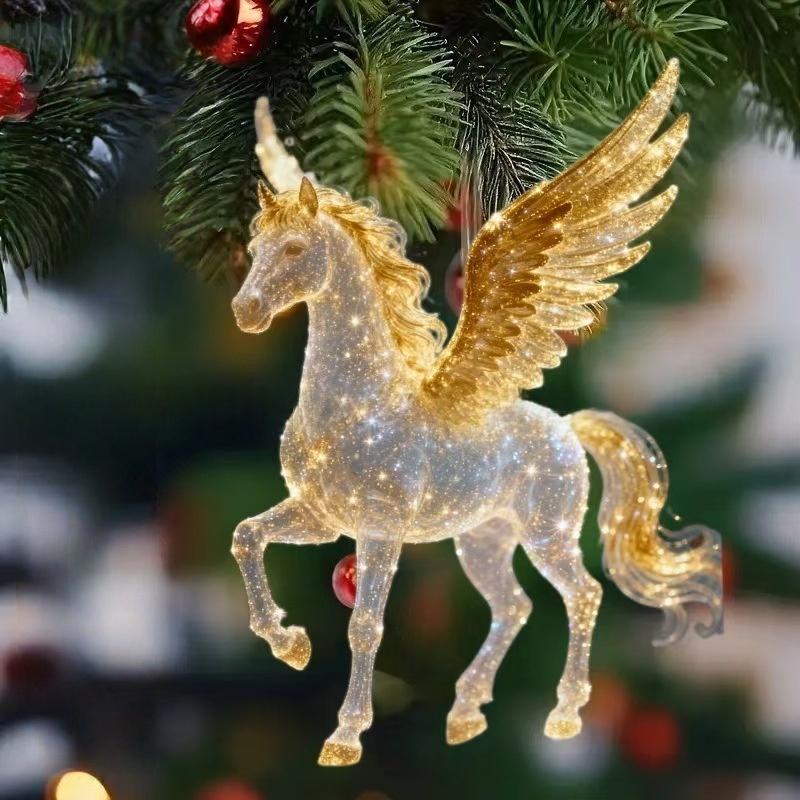 2D Acrylic Christmas Pendants Zodiac Horse Tree Hangings Car Rearview Mirror Pendant Charm Party New Year Decoration Ornaments
