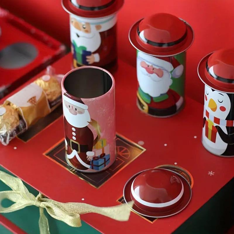 1pc Creative Christmas Candy Storage Box Tin Metal Sealed Jar Packing Box Tinplate Cookie Candy Storage Christmas Party Supplies