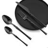 JANKNG 24Pcs Cutlery Set Stainless Steel Dinnerware Tableware Kitchen Food Flatware Black Silverware Bright Set Fork Knife Spoon