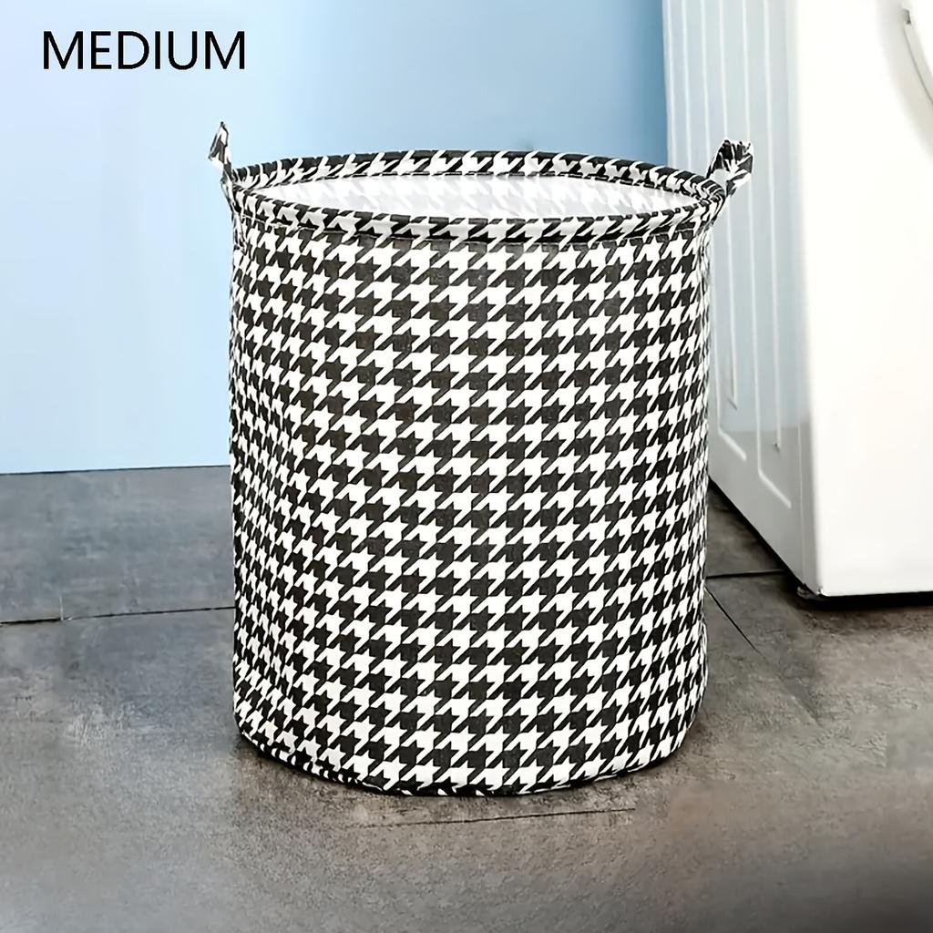 Minimalist Houndstooth Pattern Laundry Basket, Large Capacity Storage Organizer With Handle
