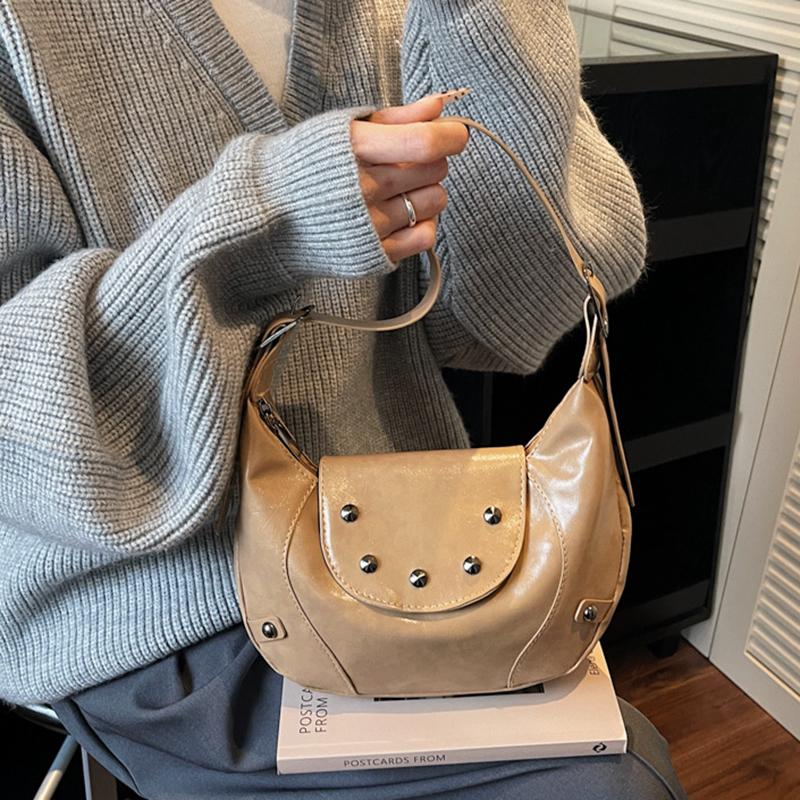 Trendy Fashion Rivet Handbag, High-end Texture Large-capacity Women's Underarm Bag, Retro Design Hobo Crossbody Bag KTB