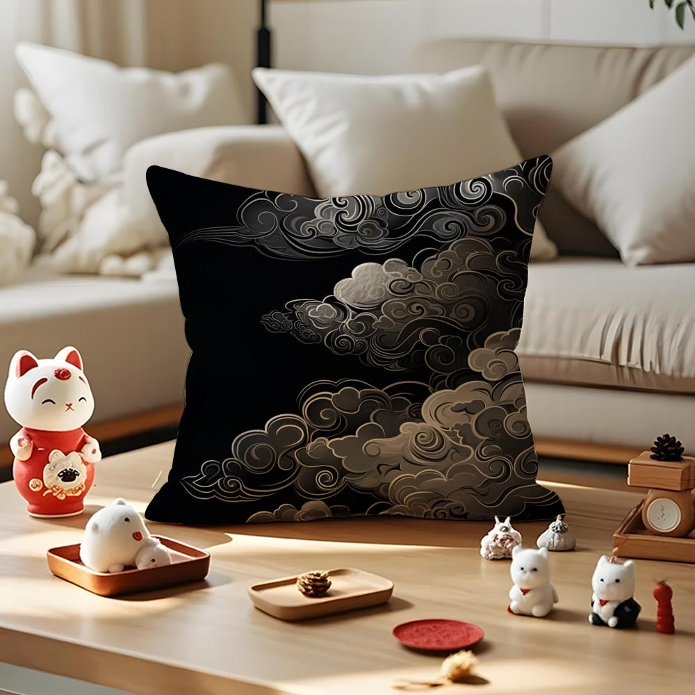 Chinese Cloud Pattern Cushion Cover Anti-dustmite Pillowcase Invisible Zipper Silky Short Plush Sofa Cushion Cover