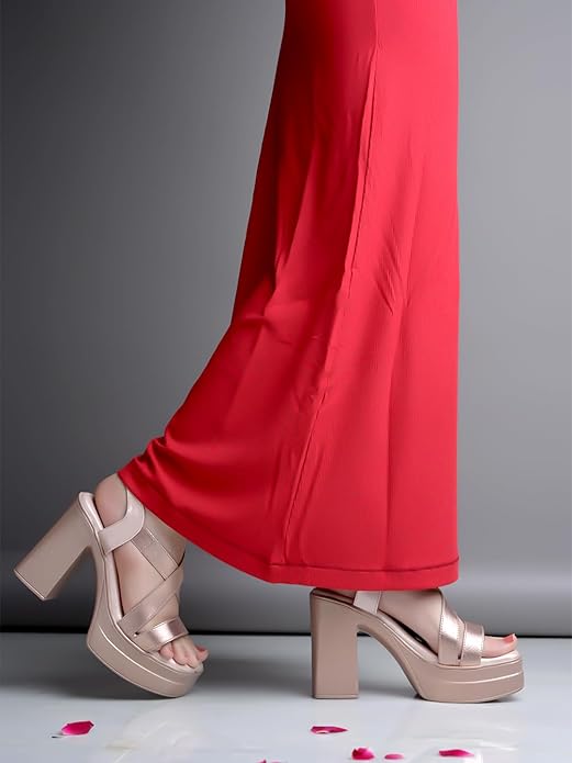 Shoetopia Sandals Stylish Comfortable Slip-On Slides Soft Cushion Block Heel|| Footbed, Anti-Slip Sole  Perfect for Daily Casual Footwear