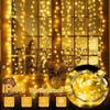 Outdoor Solar Curtain Light 300LED Waterproof String Lights Garden Yard Pavilion Fairy Garland String Lights Holiday Decor Light