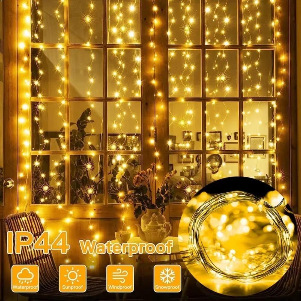Outdoor Solar Curtain Light 300LED Waterproof String Lights Garden Yard Pavilion Fairy Garland String Lights Holiday Decor Light