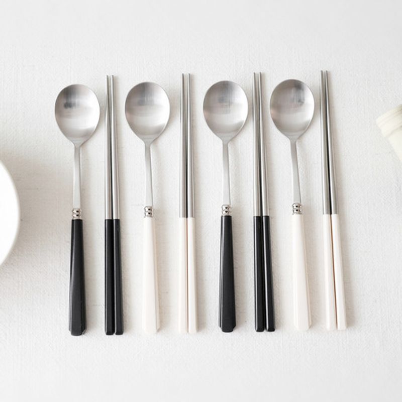 Kamomekitchen [2+2 4-person Set] Kamomekitchen Korean-made Verbe Cutlery Set (4 Spoons, 4 Chopsticks, Forest Sunset Color)