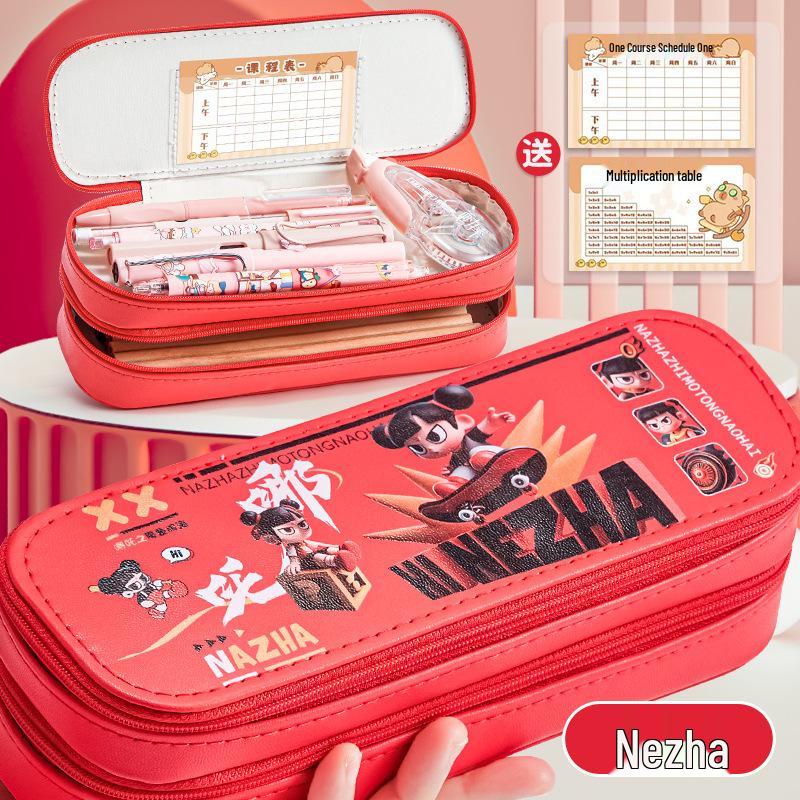 Large Double-Layer Canvas Pencil Case - Cute & Stylish for Students