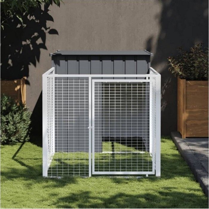 VidaXL Niche pour Chien avec Cour, Abri pour Chien avec Toit, Cage pour Animaux de Compagnie, Maison d’Extérieur Patio, 172357